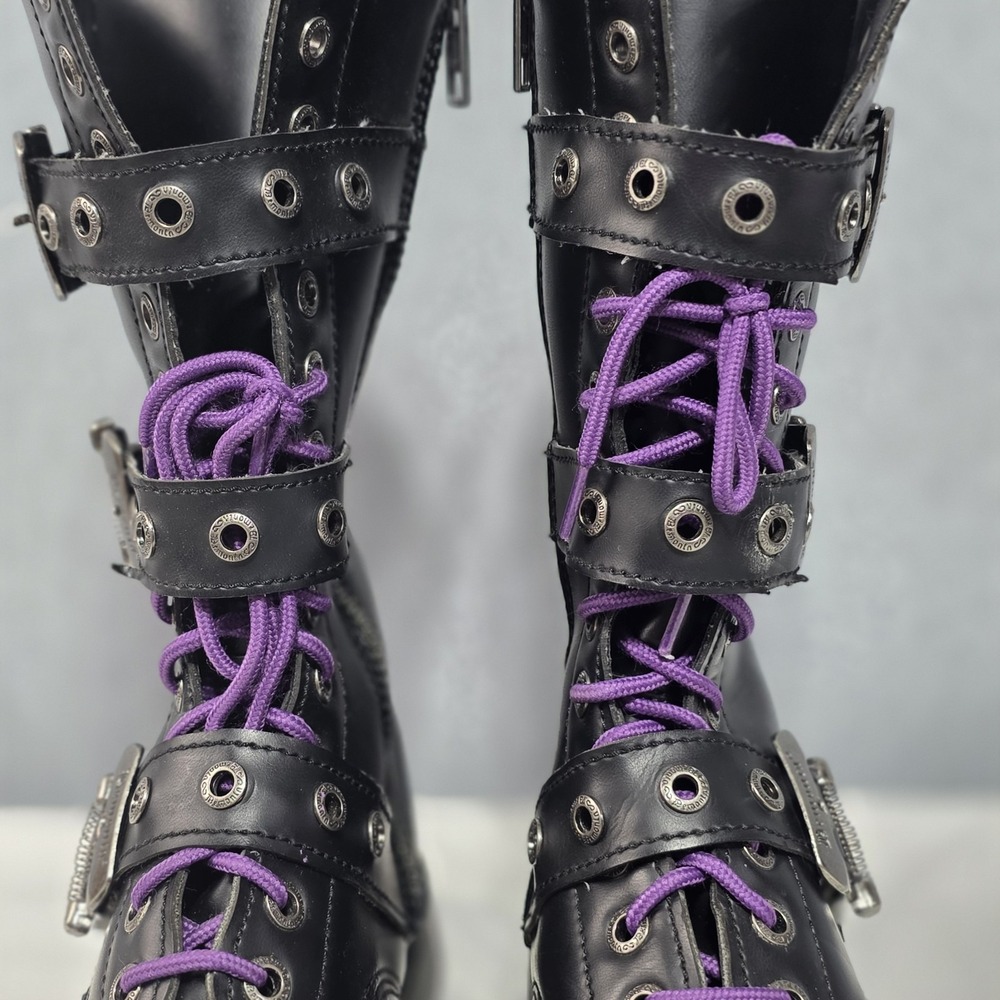 Demonia Black Leather Combat Boots - Side Zip - US 9 mens - Picture 7 of 16